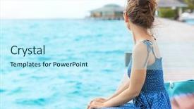  Presentation with resort - Amazing PPT theme having powtoon - beautiful young woman sitting backdrop and a  colored foreground