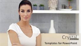  Presentation with home - Cool new slide deck with young-woman-sitting-on-sofa backdrop and a  colored foreground