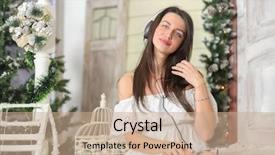  Presentation with christmas music - Colorful slide deck enhanced with young woman sitting on threshold backdrop and a coral colored foreground