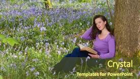 Presentation with springtime - Amazing PPT layouts having young woman sitting under a tree in a springtime bluebells forest backdrop and a tawny brown colored foreground