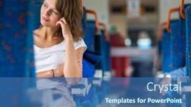  Presentation with train - Presentation theme consisting of young-woman-sitting background and a ocean colored foreground