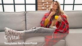  Presentation with sore throat - Slides consisting of young-woman-sitting background and a gray colored foreground