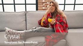  Presentation with sleepiness - PPT theme having young-woman-sitting background and a gray colored foreground