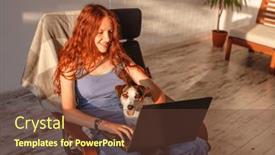  Presentation with social networks - PPT theme featuring young-woman-sitting background and a tawny brown colored foreground