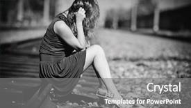  Presentation with sadness - PPT theme featuring side view one lonely - young woman sitting background and a gray colored foreground