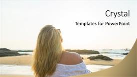  Presentation with golden woman - Slide deck consisting of young woman sitting on the beach at golden hour background and a white colored foreground