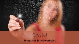  Presentation with thoughts - Audience pleasing slide deck consisting of young woman sketching and calculating thoughts and ideas backdrop and a red colored foreground