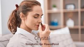  Presentation with bud - PPT theme with young-woman-smelling-marihuana-bud background and a coral colored foreground