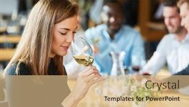 Presentation with wine tasting - PPT theme with young-woman-smells-a-glass background and a coral colored foreground