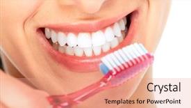  Presentation with dental - Cool new presentation theme with young woman smile dental health backdrop and a coral colored foreground