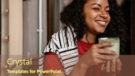  Presentation with matcha - Theme with young-woman-smiling-and-drinking background and a tawny brown colored foreground