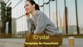  Presentation with listening woman - Slide set enhanced with young-woman-smiling-and-listening background and a tawny brown colored foreground