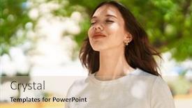  Presentation with breathing - PPT theme with young-woman-smiling-confident-breathing background and a lemonade colored foreground