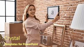  Presentation with new parents at home baby - Theme enhanced with young-woman-smiling-confident-hanging background and a tawny brown colored foreground