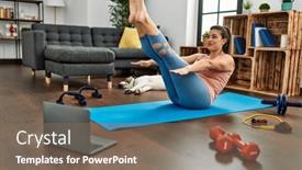  Presentation with exercise class - Slide deck consisting of young-woman-smiling-confident-having background and a violet colored foreground