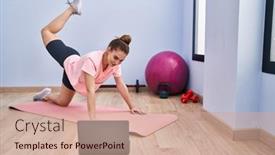  Presentation with woman sport - PPT layouts featuring young-woman-smiling-confident-having background and a coral colored foreground