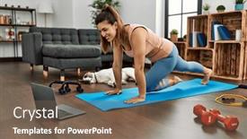  Presentation with exercise class - Slides having young-woman-smiling-confident-having background and a violet colored foreground