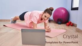  Presentation with exercise sport - PPT theme consisting of young-woman-smiling-confident-having background and a coral colored foreground