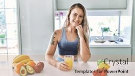  Presentation with orange juice - Presentation theme consisting of young-woman-smiling-confident-holding and a  colored foreground
