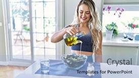  Presentation with confident - PPT theme enhanced with young-woman-smiling-confident-pouring background and a  colored foreground