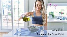  Presentation with confident - Slide deck enhanced with young-woman-smiling-confident-pouring background and a light blue colored foreground