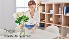  Presentation with pcos woman - Presentation consisting of young-woman-smiling-confident-putting background and a light gray colored foreground