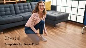  Presentation with confident - Slides enhanced with young-woman-smiling-confident-tying background and a coral colored foreground