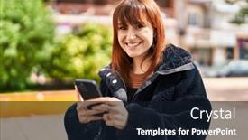  Presentation with young business woman smile show - PPT theme enhanced with young-woman-smiling-confident-using background and a wine colored foreground