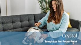 Presentation with hair brush - Slides having young-woman-smiling-confident-using background and a teal colored foreground