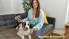  Presentation with hair brush - PPT theme featuring young-woman-smiling-confident-using background and a  colored foreground