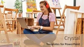  Presentation with confident - Slide set consisting of young-woman-smiling-confident-using background and a coral colored foreground