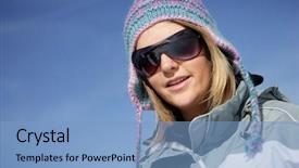  Presentation with young woman wearing boxer gloves - Slides featuring young woman smiling wearing sunglasses background and a  colored foreground