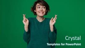  Presentation with good luck - Presentation design enhanced with young-woman-smiling-while-posing background and a ocean colored foreground