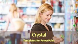  Presentation with supermarket shopping cart buying food - PPT layouts with young woman smiling while shopping background and a tawny brown colored foreground