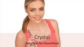  Presentation with pink and blue acrylic smoke white - Slide set enhanced with young woman smoking e-cigarette background and a coral colored foreground