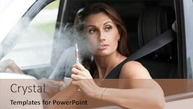  Presentation with cigarette - Slide set having young-woman-smoking-electronic-cigarette background and a  colored foreground