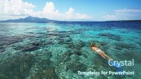  Presentation with sea coral - Beautiful theme featuring young-woman-snorkeling-in-transparent backdrop and a ocean colored foreground
