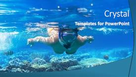  Presentation with tropical - Slide set enhanced with young-woman-snorkels-in-tropical background and a teal colored foreground