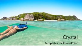  Presentation with next - Amazing slide set having snorkle fish - young woman snorkling next backdrop and a mint green colored foreground
