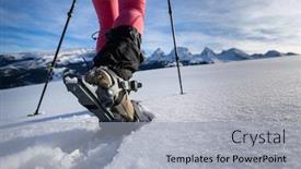  Presentation with mountains - Colorful PPT theme enhanced with young-woman-snowshoeing-in-high backdrop and a light gray colored foreground
