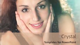  Presentation with effect - Presentation theme enhanced with young-woman-soft-portrait-multicoloured background and a coral colored foreground