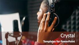  Presentation with recording studio - PPT theme featuring young woman songs in audio background and a  colored foreground