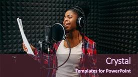  Presentation with recording studio - Amazing slide deck having young woman songs in audio backdrop and a  colored foreground