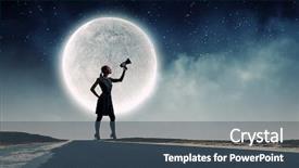  Presentation with speaking - Audience pleasing presentation theme consisting of young woman speaking in megaphone backdrop and a ocean colored foreground