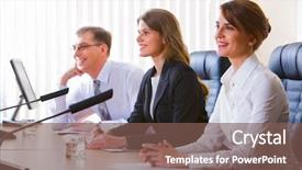  Presentation with public speaking - Slide deck consisting of young woman speaking in public background and a  colored foreground