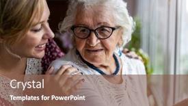  Presentation with elderly home - Amazing PPT theme having young-woman-spending-time backdrop and a violet colored foreground