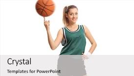  Presentation with spinning - Beautiful PPT layouts featuring young woman spinning a basketball backdrop and a white colored foreground