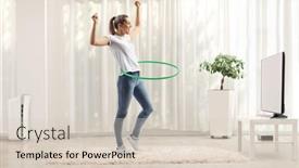  Presentation with living room - Audience pleasing theme consisting of young-woman-spinning-hula-hoop backdrop and a lemonade colored foreground