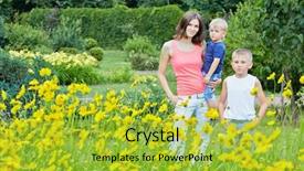  Presentation with stand - Cool new slide set with young-woman-stand-with-two backdrop and a yellow colored foreground