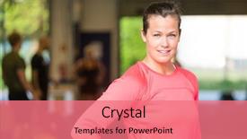  Presentation with business woman standing on maze - Slides featuring young woman standing at healthclub background and a  colored foreground